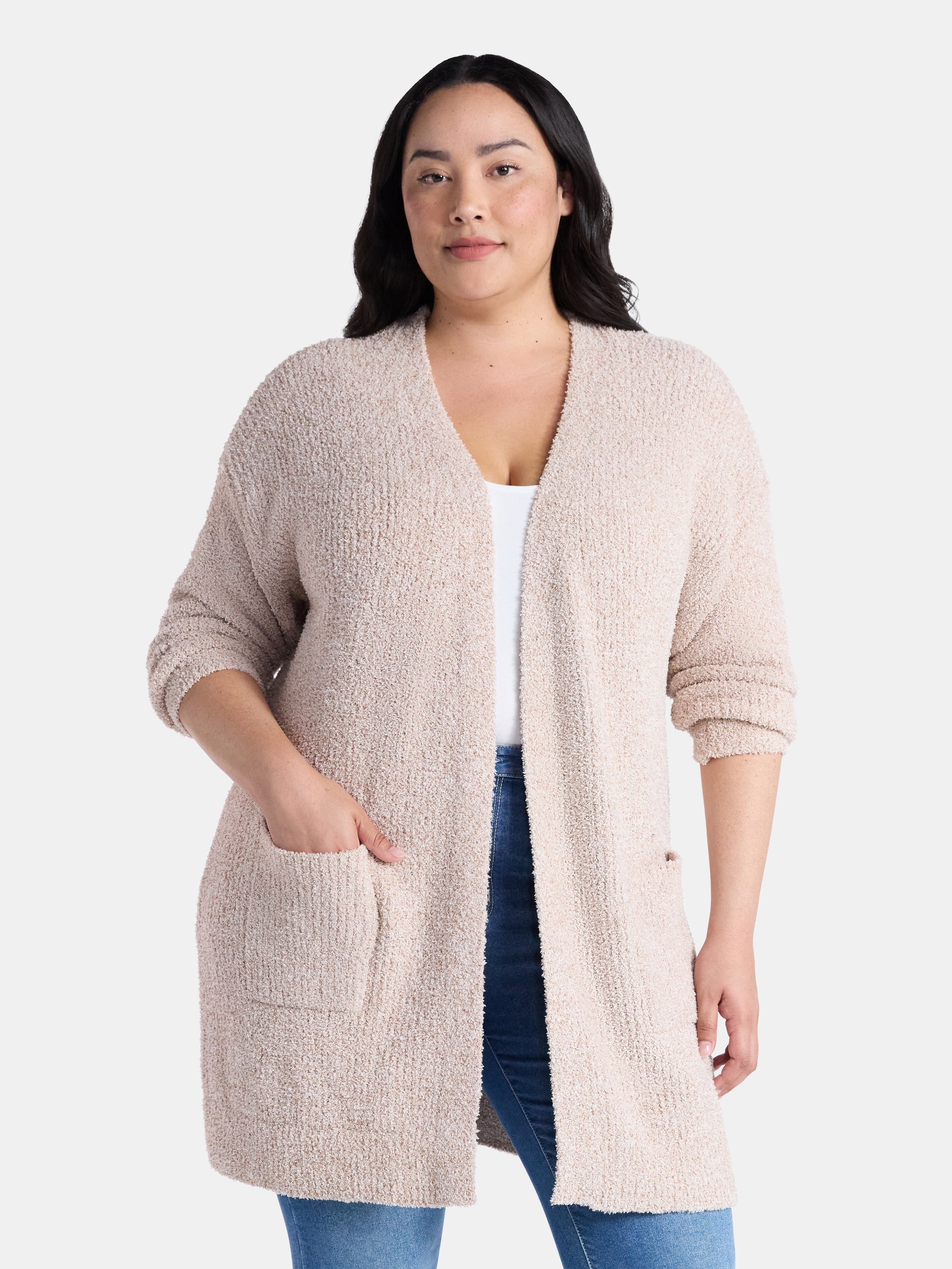 Time and Tru Women’s and Women’s Plus Super Soft Longline Cardigan Sweater, Lightweight, Size XS-4X