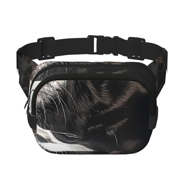 Balery Black And White Boston Terrier Mochila Cinturón para Mujeres y Hombres, Bolsa de Cintura Impermeable de Doble Capa con Correa