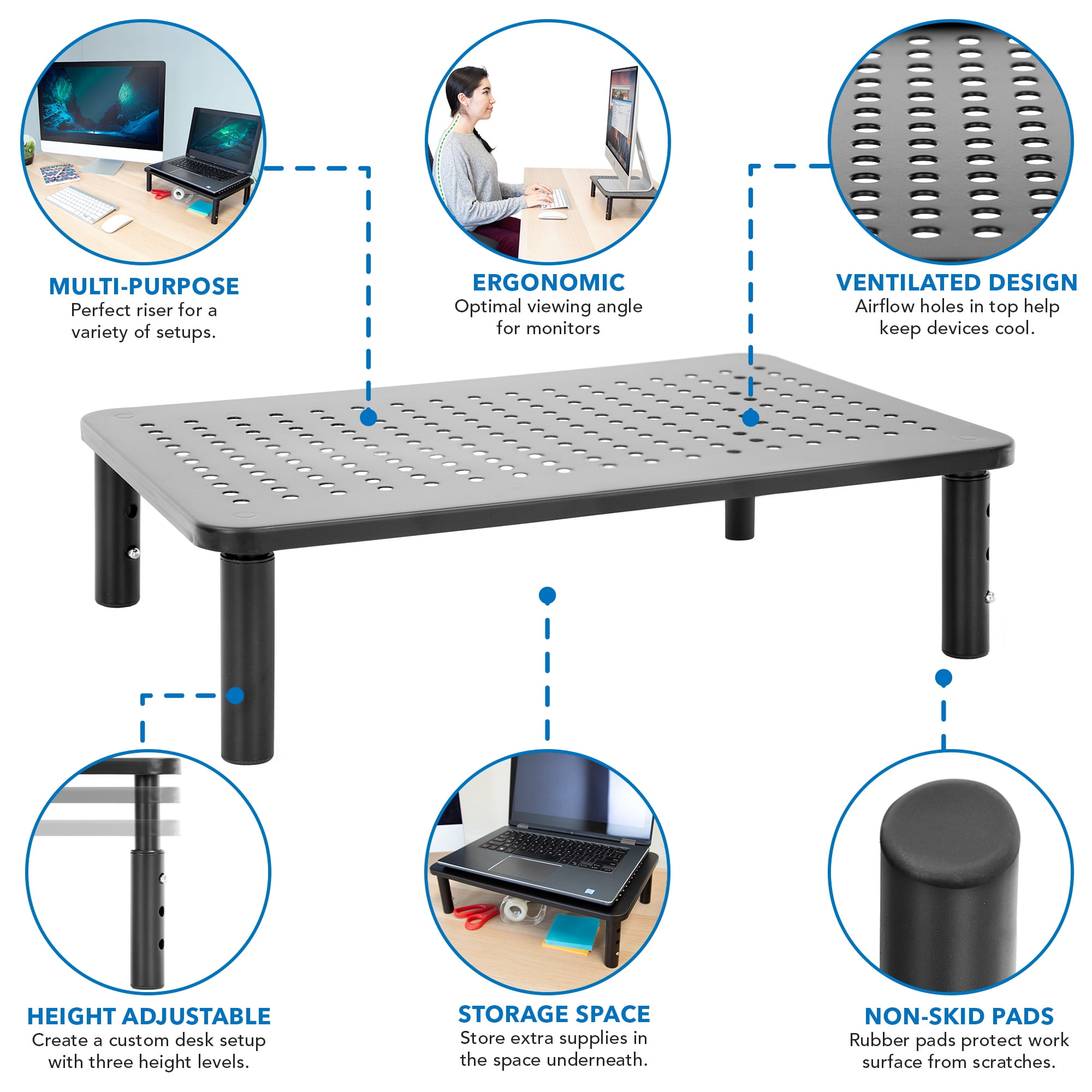 Mount-lt! Height Adjustable Monitor Desk Stand Risers | Fits 11"-32" Monitors | 2-Pack