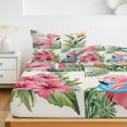 thumbnail image 6 of Full Size Fitted Sheet Set - Pink Flamingos 3 Piece Bedding Sets 16" Deep Pocket Fitted Sheet with 2 Pillowcases Summer Palm Leaf Tropical Botanical Brushed Microfiber Hotel Luxury Bed Sheets, 6 of 9