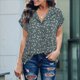 thumbnail image 5 of Blusa de Verano de Corta para Mujer, Elegante Túnica Informal de Negocios con Cuello de Solapa y Estampado Floral Verde M, 5 of 7