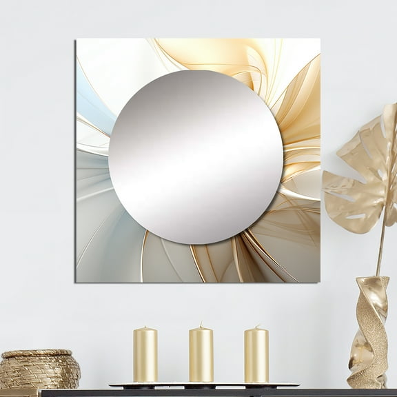 Designart "Antique Blue And Tangerine Undulating Elegance" Abstract Shapes Square Mirror For Wall Decor - Large Blue Square Mirror Printed Wall Decor - Transitional Square Living Room Mirror