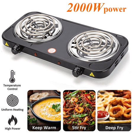 2000W Portable Electric Double Burner Hot Plate – Countertop Cooking Stove for Home, RV, Dorm, Camping & Outdoor, Dual Burners, Compact Design