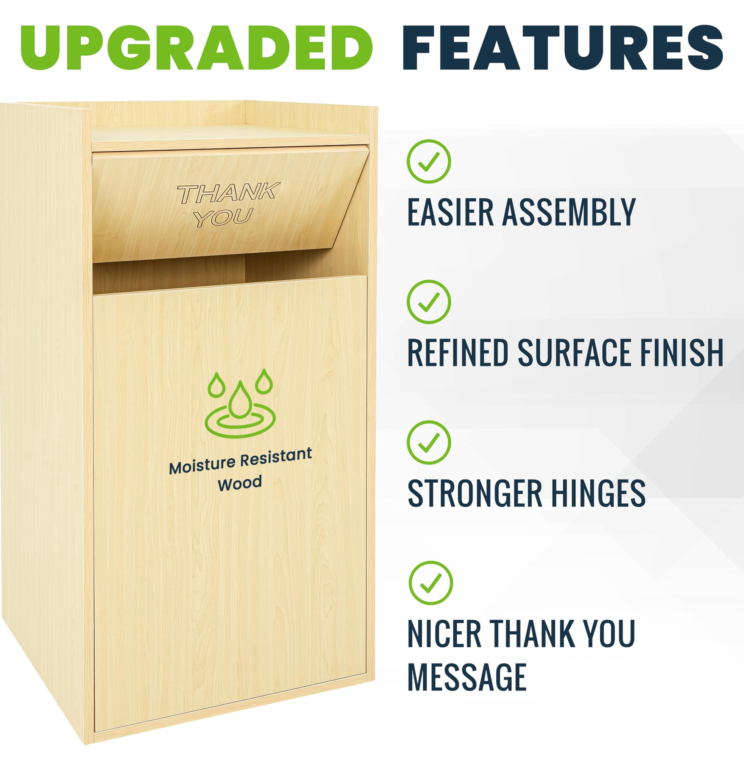 Alpine Restaurant Trash Can Cabinet - Thank You Trash Can Commercial Trash Can 40 Gallon, Garbage Receptacle with Tray Holder for Restaurants, Cafeterias (Oak)