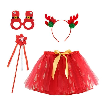 

Kids Girls Christmas Dance Party Cartoon Skirt Ballet Skirts Hairband 4PCS Set Kids Clothes Girls 5-6 Years Long Light Dress Girls Toot Toot Dress Girl Long Sleeve Shirt Dress Flippy Dress for Girls