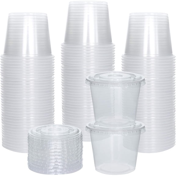 Clear Plastic Portion cups with  Lid, 5.5 oz 100 Sets Disposable Jello Shot Cups by Galashield