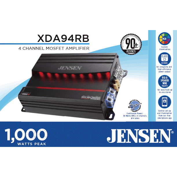 JENSEN XDA94RB Class D 4 Channel Amplifier RGB Custom Color