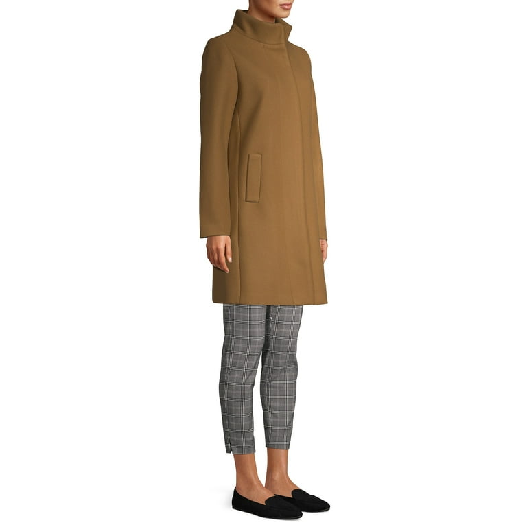 Time and Tru Women's Plus Size Faux Wool Funnel Neck Coat - Walmart.com