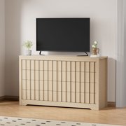 Fluted 8-Drawer Dresser - 54 Long Mid Century Modern Wooden Chest of Drawers, Wide Vintage Bedroom Storage Organizer with Smooth Gliding Drawers, Wood TV Stand for Living Room