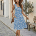 thumbnail image 6 of MLDRA Women's Summer Dresses Casual Sleeveless Sundress Loose Button Elastic Waist Maternity Midi Dress with Pockets Blue Floral XL, 6 of 6