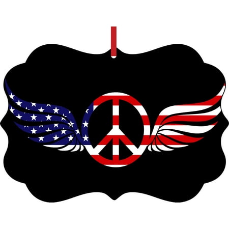 - Flag US Patriotic American Angel Wings Peace Symbol Elegant Semigloss Aluminum Christmas Ornament Tree Decoration - Unique Modern Novelty Tree Décor Favors