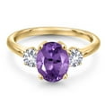 thumbnail image 3 of Gem Stone King 18K Yellow Gold Plated Silver Purple Amethyst and White Created Sapphire Engagement Ring for Women | 2.10 Cttw | Oval 9X7MM | Gemstone February Birthstone | Size 7, 3 of 6