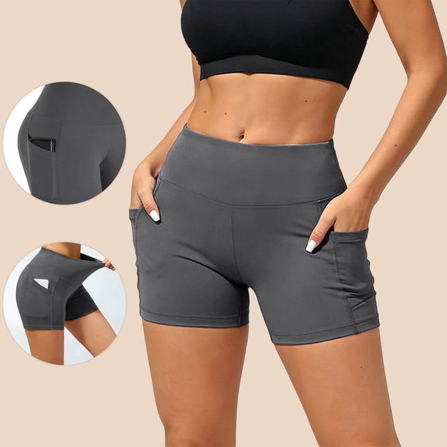 Xdegoge High Waisted Workout Shorts for Women with Side Pockets Tummy Control Athletic Biker Shorts Stretchy Squat Proof Running Yoga Tights Performance Compression Gym Fitness Activewear Bottoms