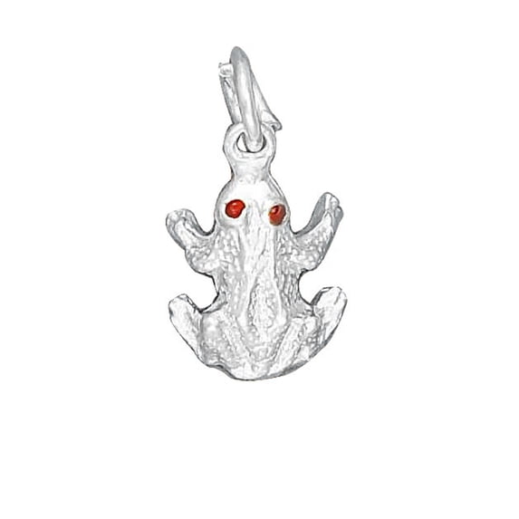 Sterling Silver 18" Unisex 1.5mm Box Chain 3D Red Eyed Frog Pendant Necklace