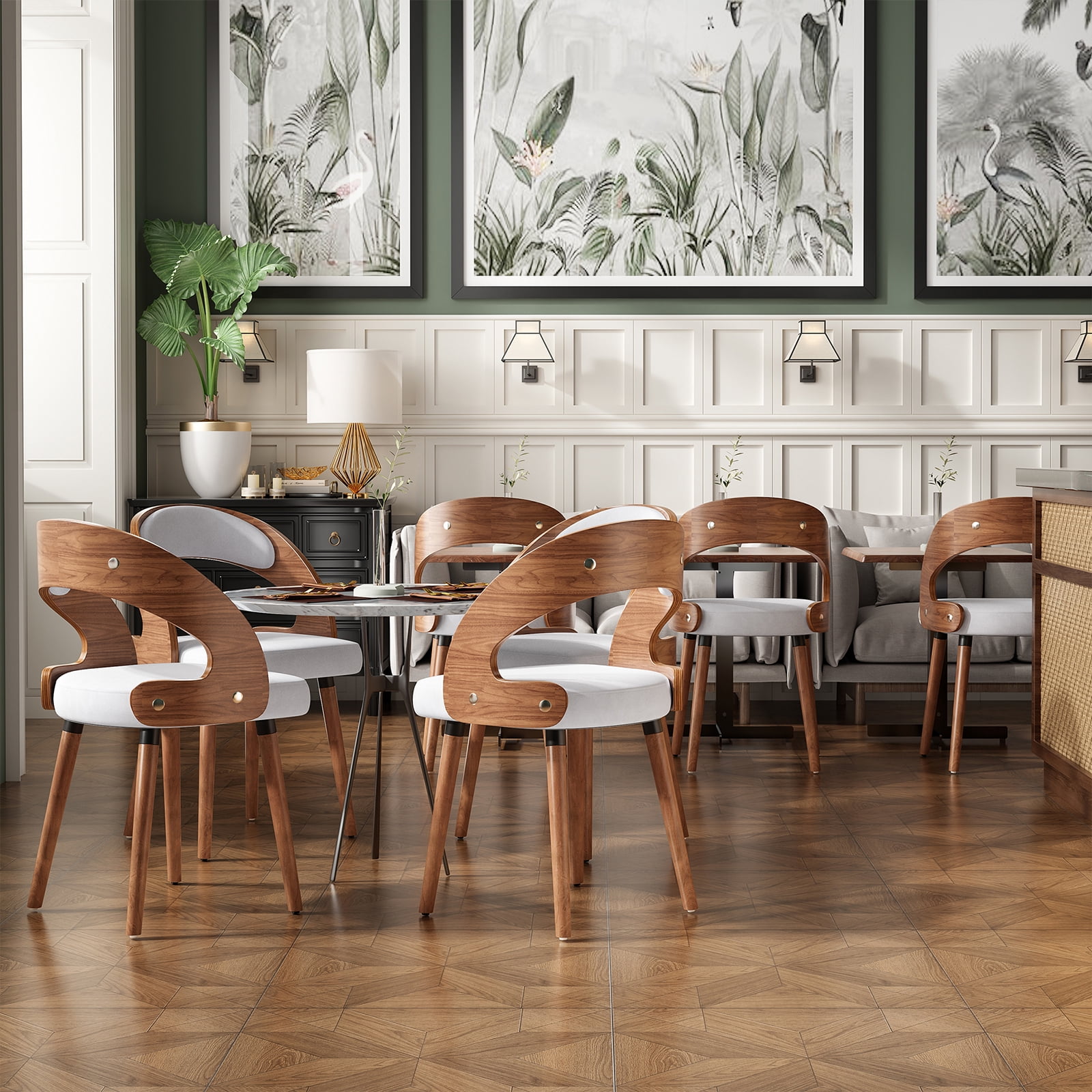 Farini Set of 2 Wood Dining Chairs with Curved Backrest for Kitchen Dining Room, Beige