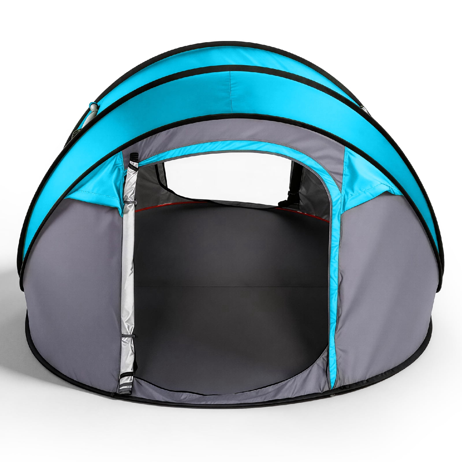 3-4 Person Instant Pop-Up Camping Tent, Waterproof 210T Polyester Tent with Front Awning, Dual Mesh Doors & Storage Pockets, Portable for Camping Beach Festival Backyard