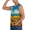 thumbnail image 3 of Lsque Field Bicycle Young Sunflower Print Men's Cotton Blend Sleeveless Muscle Shirts (S-3XL)- Moisture Wicking, Odor Protection, UPF 30+,Small, 3 of 8