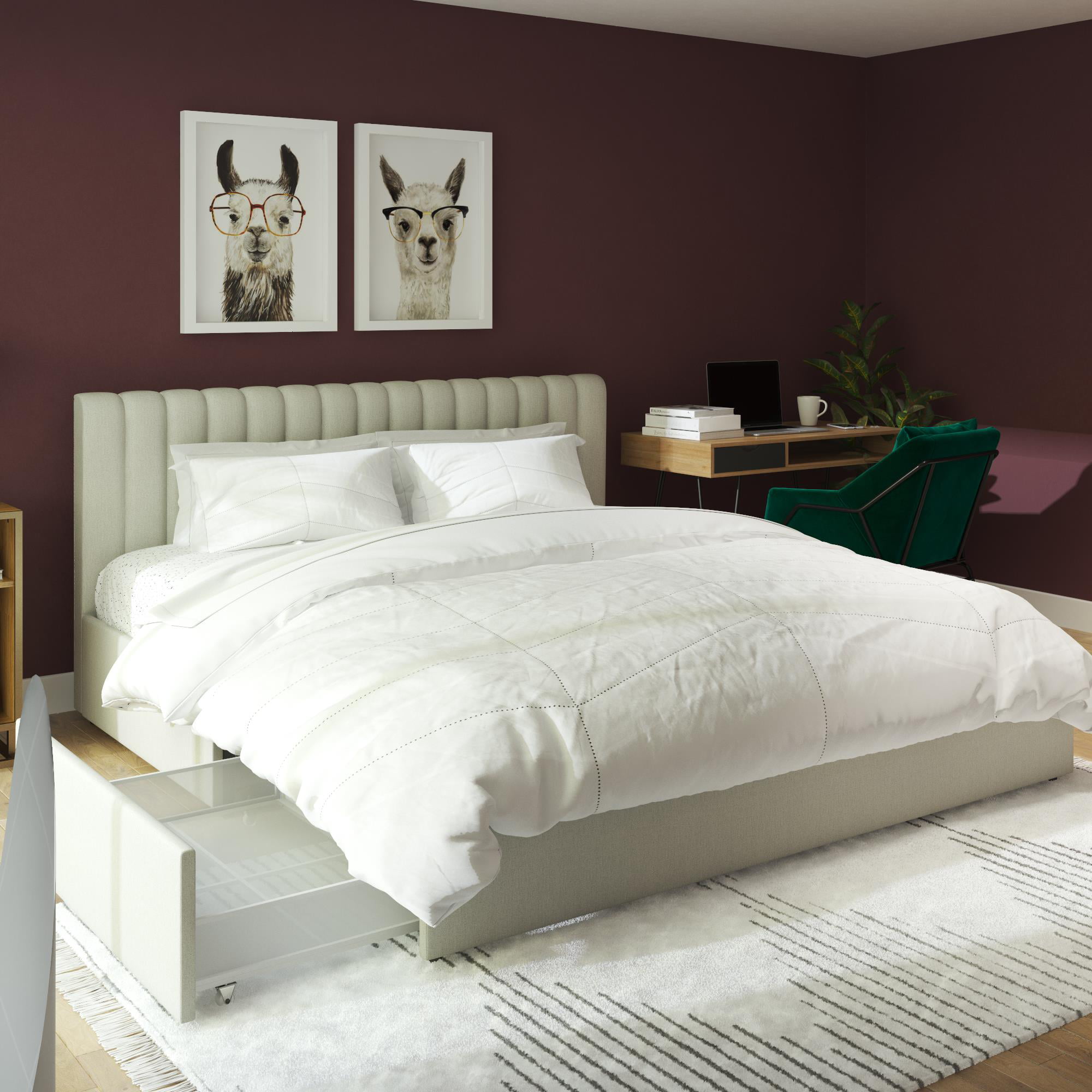 Novogratz Brittany Upholstered Bed with Storage Drawers, King, Gray ...
