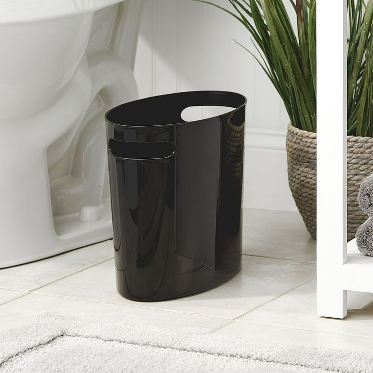 mDesign Small Plastic Oval Trash Can Garbage Wastebasket Black