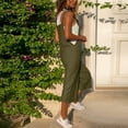 thumbnail image 5 of Fanxing Women's Cropped Bib Overalls Plus Size Baggy Linen Jumpsuits Lightweight Wide Leg Romper 7/8th Bib Rompers with Pockets Back To College Savings Army Green,XXL, 5 of 8