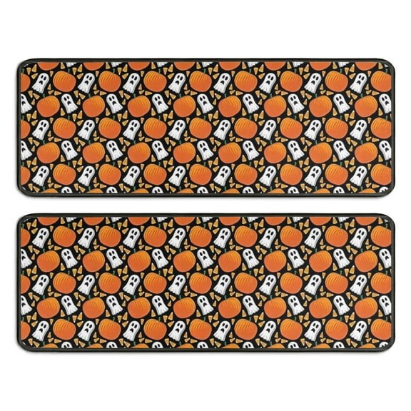 Kitchen Rugs Sets Of 2,Halloween Ghost & Pumpkin Pattern Anti Fatigue Kitchen Mat Rugs Non Slip Washable,Decorative Kitchen Floor Mats for Kitchen,Sink,Laundry,17"x47" 17"x47"