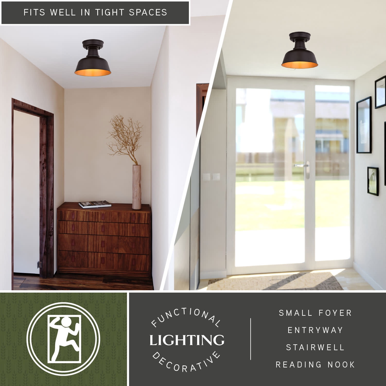 Cody Oil Rubbed Bronze and Light Gold Farmhouse Outdoor Flush Mount Ceiling Light