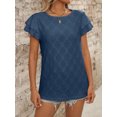 thumbnail image 4 of ASDFVBKG Womens Tops Comfortable Short Sleeve Crew Neck Eyelet Tee Tops Dressy Solid Color Vacation Loose Fit Outfits Clothes Dark Blue M, 4 of 4