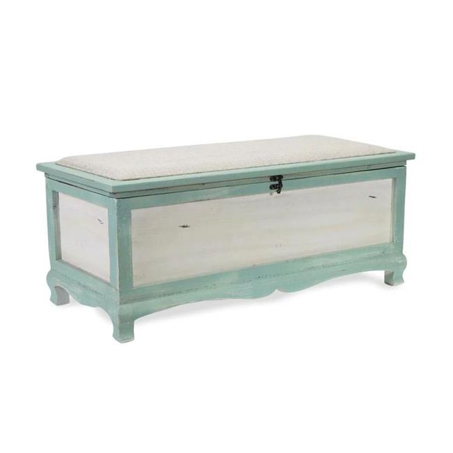 Rectangular Green Wooden with seat Cushion and inside Storage Bench