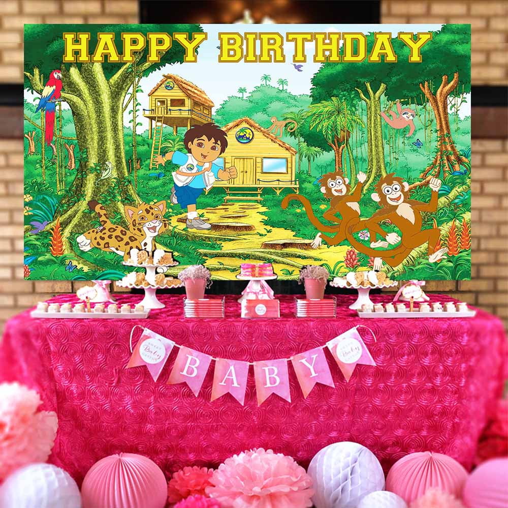 Go Diego Go Backdrop Banner Party Supplies Birthday Decorations Background  for Photography Kids, image size:1000x999