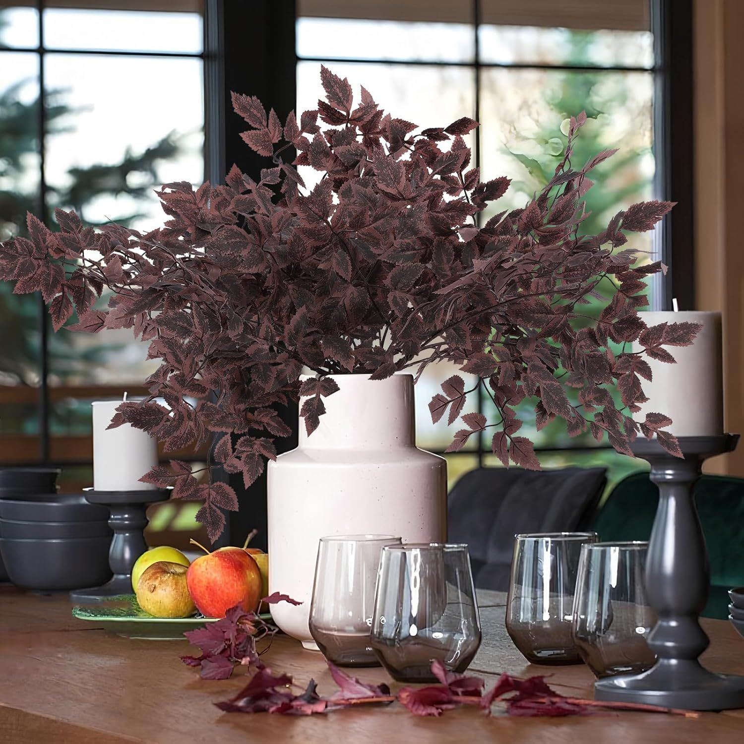 4 Bundles Artificial Snakeroot Leaf Spray 23IN Burgundy Autumn Decor for Wreath Vase Centerpiece