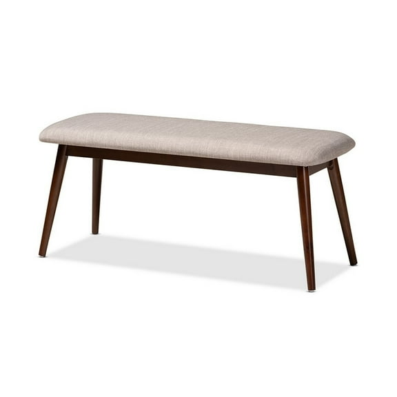 Flora Mid-Century Modern Light Grey Fabric Upholstered Walnut Finished Wood Dining Bench