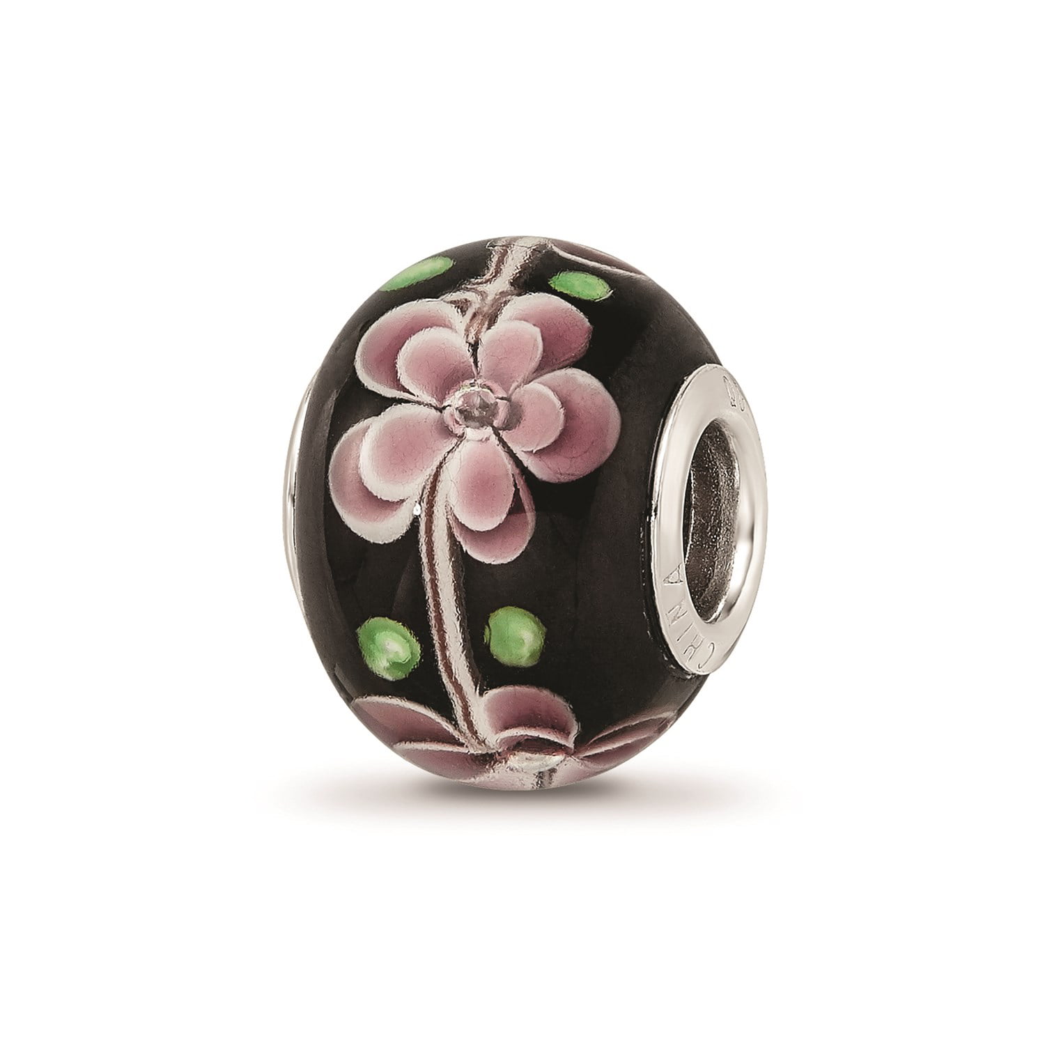 Reflection Beads Sterling Silver Pink and Black Glass Bead 17 x 12 mm 
