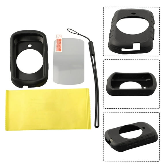 For Garmin Edge 530 Silicone Case Cover   Tempered Glass Screen Protector Black