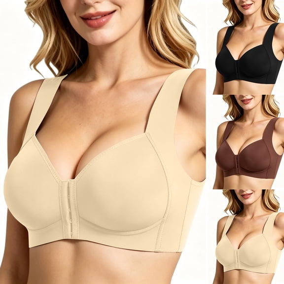 Tqyyweavej Front Closure Bra for Women Oversized Lightweight Solid Color Seamless Bras No Underwire Comfy Everyday Bras, Gifts for Women