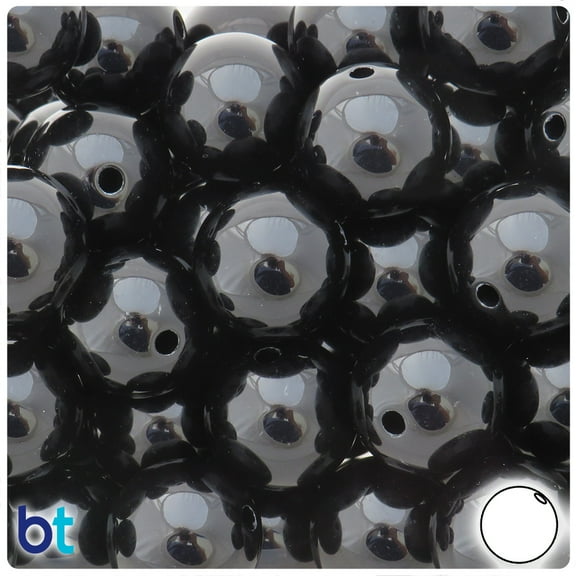 BeadTin Black Opaque 20mm Round Plastic Craft Beads (10pcs)