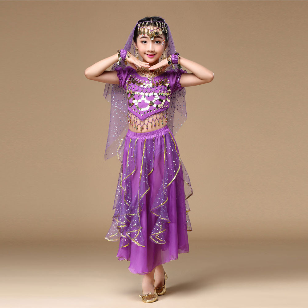Hunpta Kids' Girls Belly Dance Outfit Costume India Dance Clothes Top+Skirt - image 4 of 8