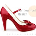 thumbnail image 2 of BLISSFUL STEP Women's Back to School Mary Jane Pumps Ankle Strap Bow Decor Closed Toe Stiletto Heels Red 8.5, 2 of 6