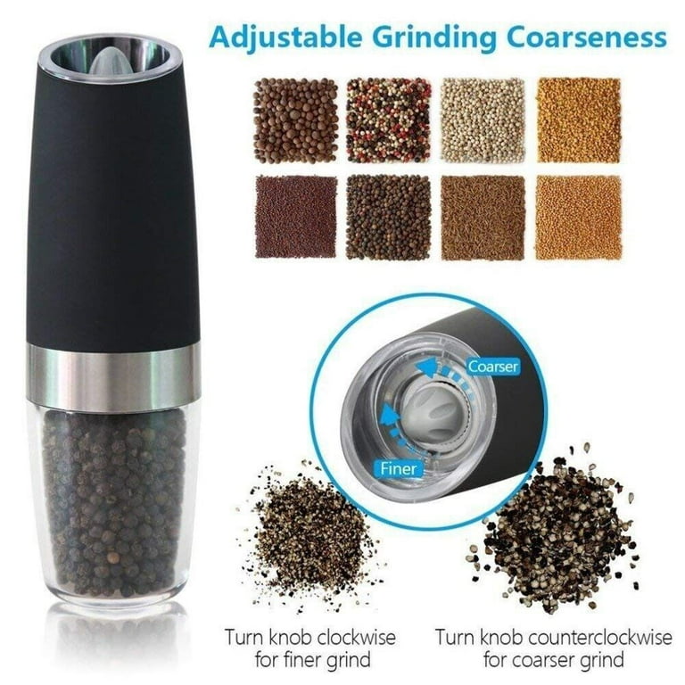 Rechargeable Electric Salt & Pepper Grinder Set - Adjustable, LED Light, Stainless Steel