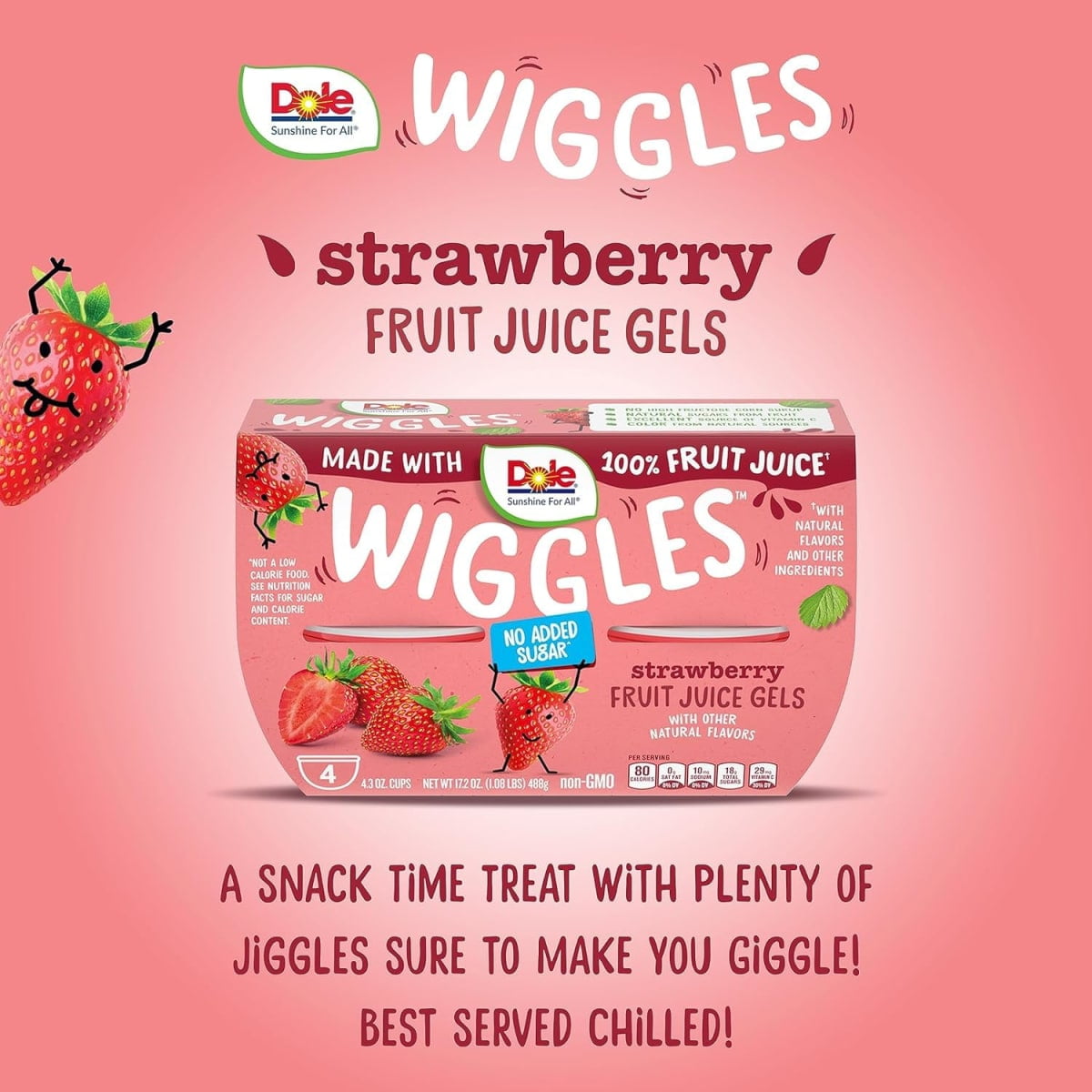 (4 pack) Dole Wiggles Strawberry Fruit Juice Gels, 4.3 oz Cups (4 Pack)