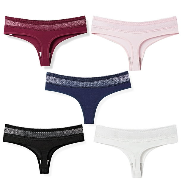 5 Pair Women Thong Breathable Stretchy Cotton Panties Brief Underwear for  Sport 