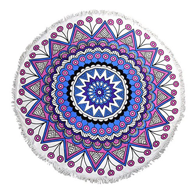 Peach Couture Serviette de Plage Mandala Ronde Épaisse Absorbante Multi-Usage Boho Gypsy avec Franges Mandala Rose