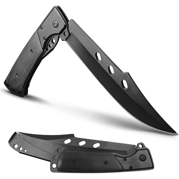 12.7" Lar Folding Knife Tactical Knives with Ebony Handle and Sheath - 7.2" Long Blade Big Pocket for Men EDC Survival Hunting Camping Hiking Tools ()
