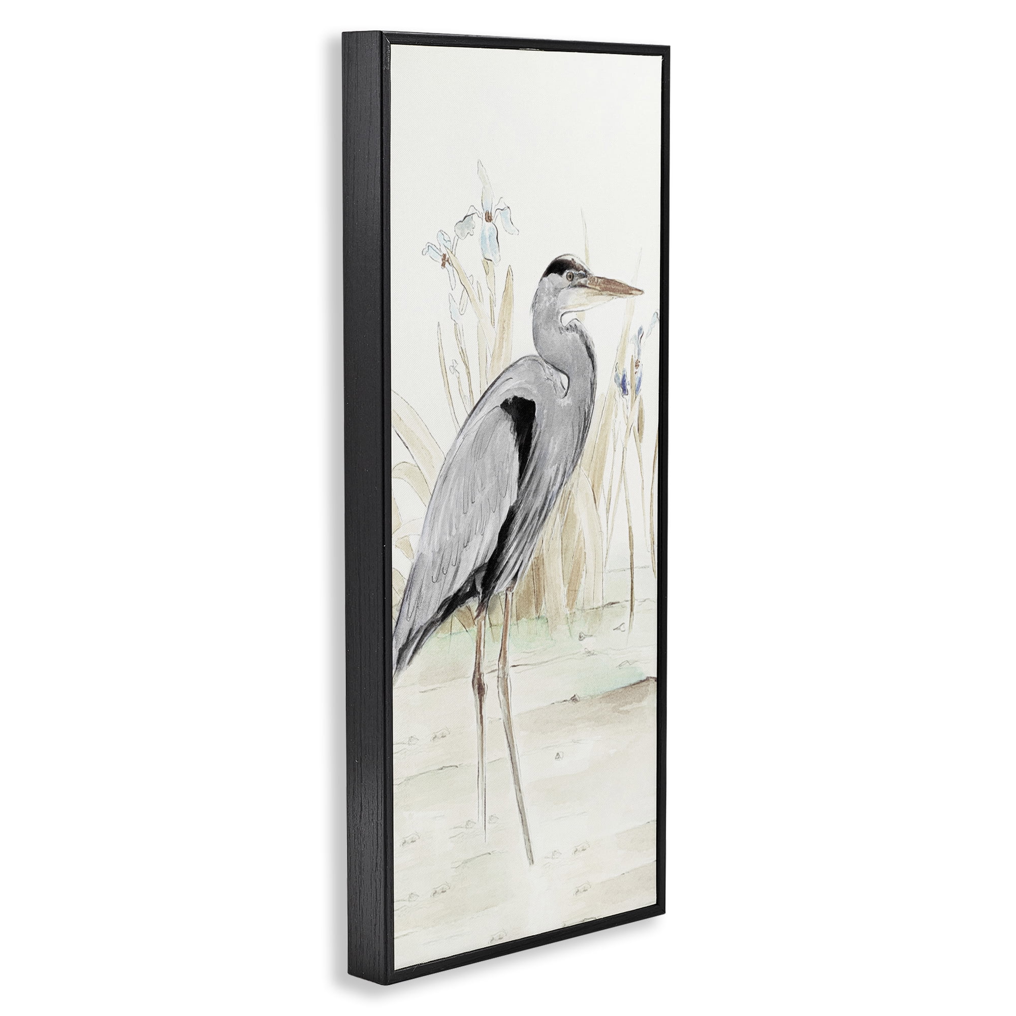 Stupell Industries Heron in Lake Drawing Animals & Insects Drawing Black Framed Art Print Wall Art, 13 x 30