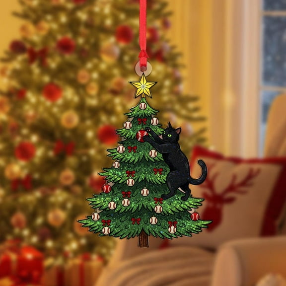 TiniDecor Black Cat Climbing Christmas Tree Ornament 2025, Funny Holiday Decor, Acrylic or Wood, Double-Sided