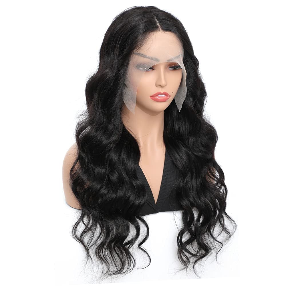Body Wave Human Hair Wigs for Black Women Lace Front Wigs Human Hair Pre Plucked 180% Density Brazilian Virgin 13x4x1 T Part Lace Wig with Baby hair Natural Black Color(20 Inch)