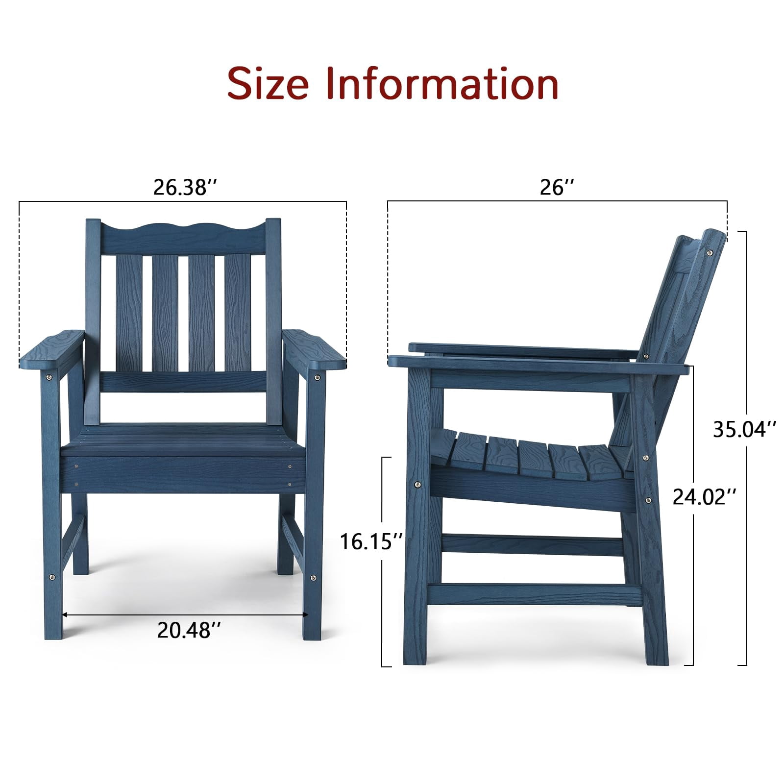 Stoog Patio Chair with Backrest, Oversized All-Weather Outdoor Dining Chair for Garden, Backyard, 400 lbs Weight Capacity, Blue