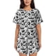 thumbnail image 1 of Fotbe Black White Halloween Conjunto de Pijama Estampado para Mujer, 2 Piezas, Ropa de Dormir con Camiseta de Manga Corta y Shorts Suaves-Large, 1 of 6