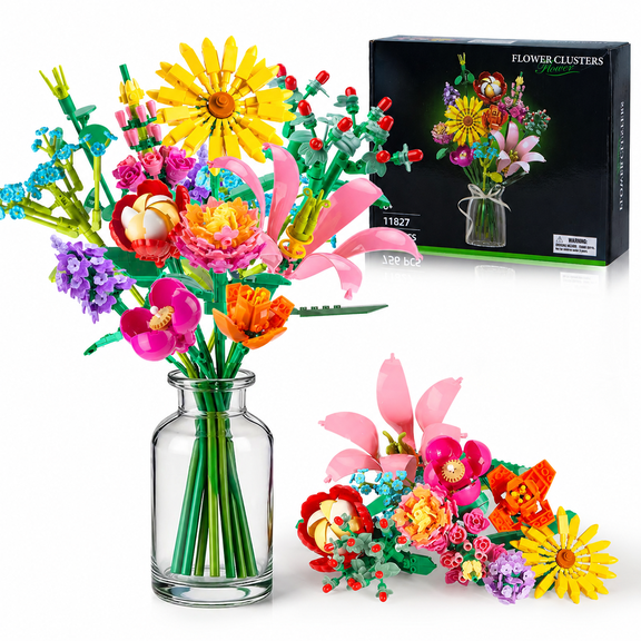 WIDELAND Flower Bouquet Building Kit for Adults Compatible with Lego, 756 Pieces Botanical Set with 11 Realistic Flowers , Creative Gift for Women, Girls, Mother’s Day