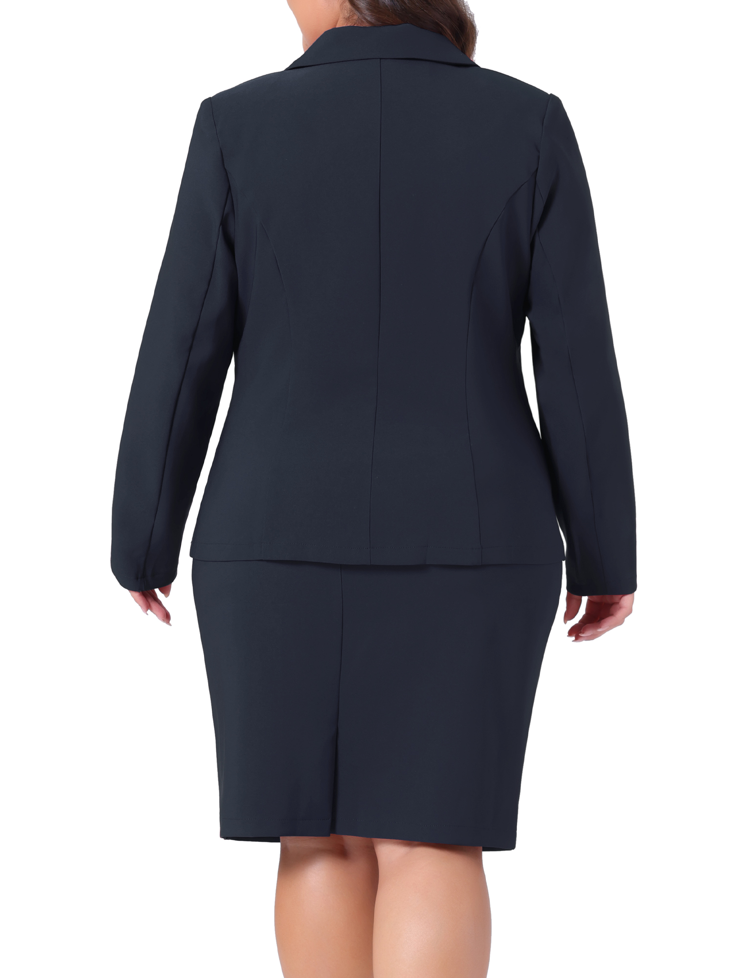 DARING DIVA Women's Plus 2 Pcs Notched Lapel Outfits Business Casual Suit Sets 3X Navy Blue
