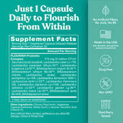 Flourish Probiotics + Prebiotics for Women – Gut and Digestion, Urinary Tract, Reduce Bloating, Vaginal Health – 18 Clinically Proven Strains, 14 Billion CFU – 30 Shelf-Stable Mini Vegan Capsules
